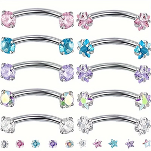 Ensemble de bijoux de <span class=keywords><strong>piercing</strong></span> corporel en gros, nouvelle collection mode estivale : clous pour sourcils, barres courbes, anneaux de <span class=keywords><strong>nombril</strong></span>, clous pour lèvres - Product Image 1
