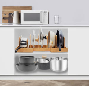 Vente chaude Écologique Bambou Extensible Réglable Diviseurs Pot Et Pan <span class=keywords><strong>Organisateur</strong></span> <span class=keywords><strong>Tiroir</strong></span> <span class=keywords><strong>Organisateur</strong></span> Pour Pot Couvercles - Product Image 6