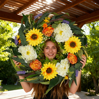 Couronne colorée de tournesol, de rose et d'eucalyptus, décoration de porte d'entrée, décoration de la maison pour le printemps, l'été, Pâques, la Saint-Valentin, la fête des mères