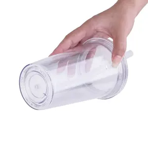 Wholesale BPA Free Plastic Clear Tumbler Double Wall 17oz Plastic Reusable Bubble Tea Cups