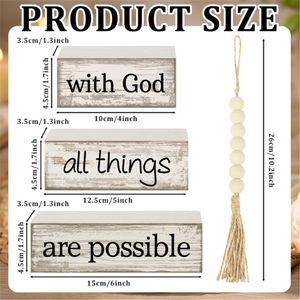 Trang trại gỗ bàn trang trí trang trại khay tầng trang trí Retro gỗ hạt vòng hoa với thần tất cả mọi thứ là có thể khối dấu hiệu - Product Image 3