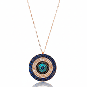 Oeil rond Design Mix Zircon Pierre Forme Ronde Charme Pendentif Turc Fabriqué À La Main 925 Bijoux En Argent Sterling - Product Image 2