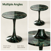 Table d'appoint de luxe en marbre vert avec accentures sculptées, design moderne sur piédestal pour la décoration d'hôtels et d'hôpitaux, pierre naturelle découpée sur mesure