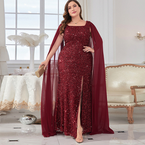 Robe de soirée formelle maxi moulante pour <span class=keywords><strong>femme</strong></span>, de haute qualité, à col <span class=keywords><strong>carré</strong></span>, manches extra-longues évasées, fente sur la cuisse, broderie de sequins - Product Image 1