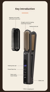 Lisseur de cheveux sans fil 2 en 1, peigne et fer <span class=keywords><strong>à</strong></span> lisser, dents en acier inoxydable, chaleur réglable, alimentation USB, <span class=keywords><strong>brosse</strong></span> <span class=keywords><strong>à</strong></span> <span class=keywords><strong>friser</strong></span> de voyage - Product Image 6