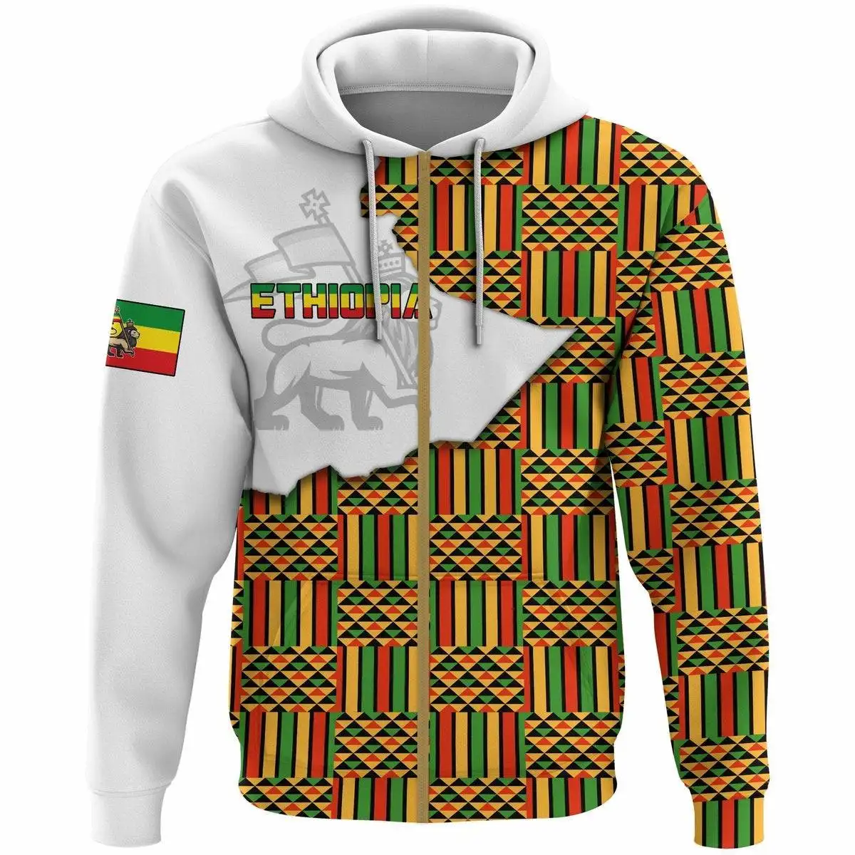 低価格卸売ジップフーディーパーソナライズされたエチオピアの部族パターン男性のスウェットシャツゆったりとした快適なスウェットシャツ安いトップス新しい
