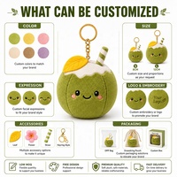 Porte-clés en peluche personnalisé : du design de noix de coco au produit réel, fabrication professionnelle OEM ODM, jouet en peluche doux personnalisé en forme de fruit à partir de votre illustration