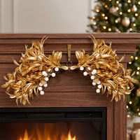 Guirlande artificielle en plastique de violette dorée avec baies blanches et feuilles dorées métalliques pour la décoration de Thanksgiving, Noël, Nouvel An et mariage