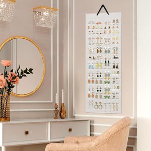 Hanging Earring Organizer 24x15.75 Inches Beige Felt Wall Mount Jewelry Storage for Women Girls - Product Image 3