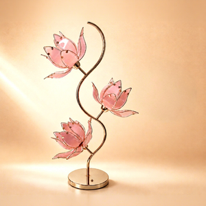 Nueva Lámpara de Mesa China con 3 Cabezas de Loto, Lámpara de Noche LED de Cristal Hecha a Mano con Flores, Decoración Creativa para el Hogar, Luz de Escritorio - Product Image 1