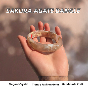 Bracelet en agate de Sakura naturelle, cristal de fleur de cerisier, pierre polie, bijou de poignet, cadeau - Product Image 2