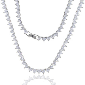 Trendy Diamant Verfraaid Messing Ketting Hiphop Stijl 5Mm Tennisketting Hartvormige Zirkoon Ketting Voor Mannen Dames - Product Image 5