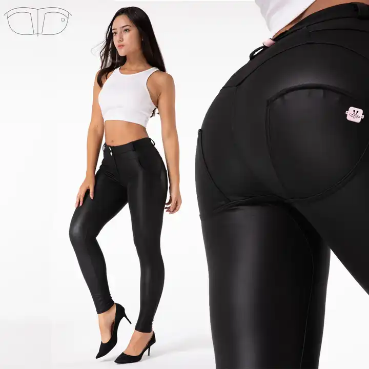 Melody Wear Butt Lift Matt Black Elastic Pants High Waist Leather