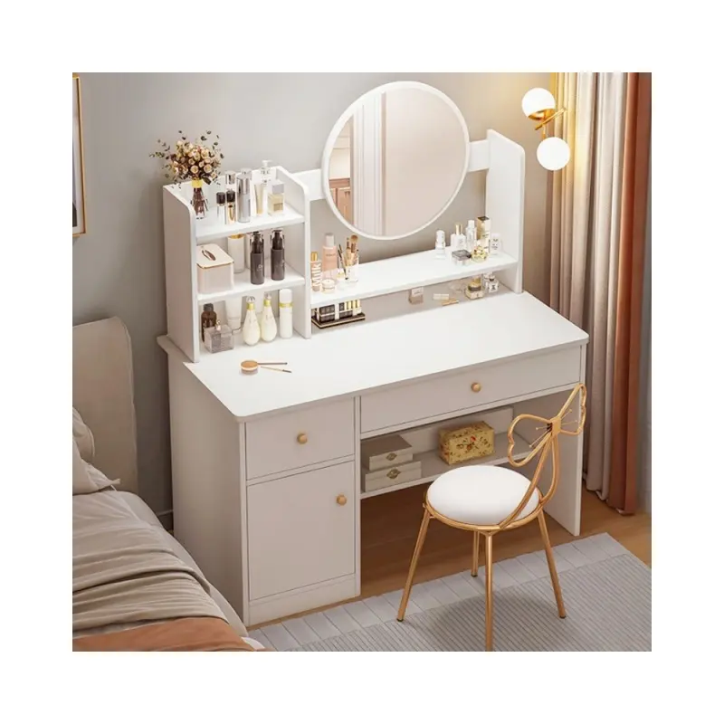 Hot Selling Moderne Witte Opslag 2 4 Laden Make-Up Kaptafel Met Spiegel En Stoel Voor Meisjes