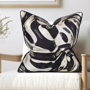 Capa jacquard de luxo para almofadas, capas decorativas, padrão preto e branco, fronha de travesseiro, decoração de casa