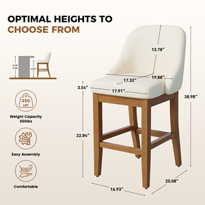 Commercial Modern Counter Height Bar <b>Stools</b> <b>with</b> <b>Back</b> Faux Leather Upholstery Solid Rubber Wood Legs Outdoor Hotel & Mall Use - Product Image 6