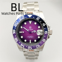 BLIGER 40mm NH35 Jam Tangan Mewah Baja Tahan Karat untuk Pria Dial Hitam Ungu Bercahaya Bezel Hitam Ungu Kaca Safir 10 Bar