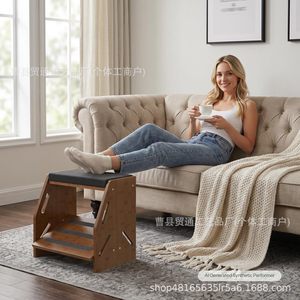 <b>Wooden</b> Footstool With Cushion Adjustable Height For Home Office Desk Use Brown Color - Product Image 4