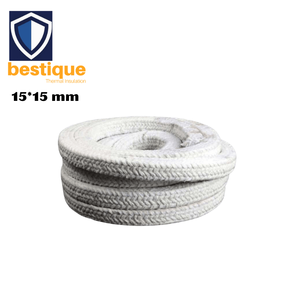Cordon tressé en fibre céramique avec revêtement en <span class=keywords><strong>feuille</strong></span> d'<span class=keywords><strong>aluminium</strong></span> personnalisé 15*15mm, isolation thermique haute température, cordon d'étanchéité pour pipeline - Product Image 1