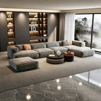 Canapé sectionnel minimaliste italien en bois avec dossier souple, inclinable, garantie 10 ans, grande taille pour salon de villa
