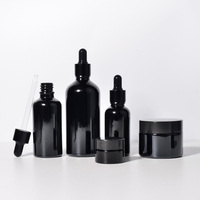 Flacons compte-gouttes en verre noir opaque de haute qualité pour sérum cosmétique et huiles essentielles, 30 ml, 50 ml, 100 ml, avec boîte ronde en papier sérigraphiée