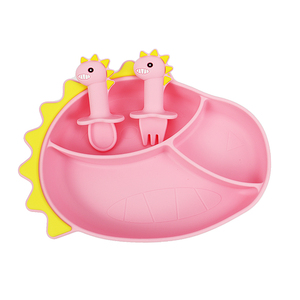 Silicona de grado alimenticio Alimentación del bebé Dinosaurio Placa de succión dividida Cuchara Tenedor Productos para bebés Juego de alimentación - Product Image 3