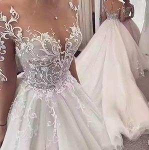 Vestido de Novia Personalizado 2024 con Foto Real, Cuello Redondo Modesto, <span class=keywords><strong>Manga</strong></span> Larga, Adornado con Perlas, Elegante y Encantador, con Encaje y Escote Corazón - Product Image 1