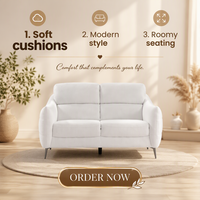 Ensemble de canapé sectionnel 2 places, revêtement en tissu doux, design minimaliste, assise profonde, pour appartement, salon, hôtel, villa, bois blanc
