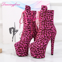 17cm fétiche imprimé léopard daim plate-forme pôle danse chaussures Ultra haut talon bottines Sexy décapant exotique Zip imperméable été