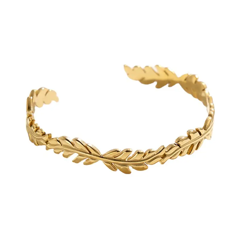 Ingrosso gioiellieri in acciaio inox bracciale aperto ulivo foglia stile dimensione regolabile bracciale in oro bracciale