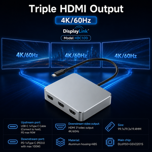 <span class=keywords><strong>Adaptateur</strong></span> DisplayLink <span class=keywords><strong>USB</strong></span> <span class=keywords><strong>C</strong></span> vers Triple <span class=keywords><strong>HDMI</strong></span> 4K 60Hz, 3 ports <span class=keywords><strong>HDMI</strong></span>, séparateur multi-écrans, convertisseur vidéo Type <span class=keywords><strong>C</strong></span> pour MacBook M1 M2 M3 - Product Image 1