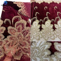Tissu en dentelle de velours africain Sinya de haute qualité, 5 yards, brodé de paillettes, dentelle française luxueuse perlée pour robe de soirée
