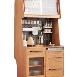 Nordic Style Solid Wood <b>Tall</b> <b>Cabinet</b> With Glass Door And Drawers For Kitchen Living Room Storage - Product Image 5
