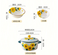 Service de vaisselle en céramique peinte à la main, motif tournesol frais de style chinois, assiettes de dîner élégantes, pot à soupe haut de gamme, bol à riz