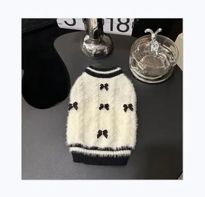 Pet Clothing Luxury Brand Style Black And White Bow Cute Dog Sweater Yorkshire Chihuahua Puppy Clothing