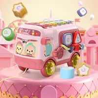 חינוכי מוסיקלי אוטובוס אינטליגנטי תינוק אבני בניין צעצועי התאמת גרור כלי נגינה צעצוע אוטובוס עם לדפוק פסנתר