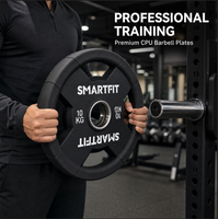 SMARTFIT Plaques de musculation à 4 trous pour haltères 2,5 kg-25 kg, en polyuréthane moulé, équipement de fitness et d'entraînement de force pour la gym