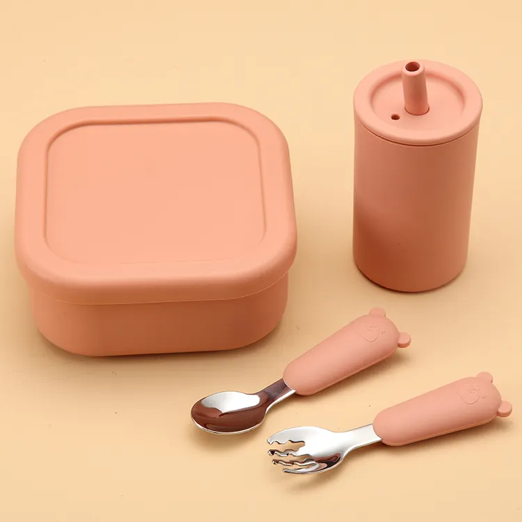 Thiết kế mới tái sử dụng vuông trẻ em ăn trưa container leakproof Silicone Bento Box với nắp