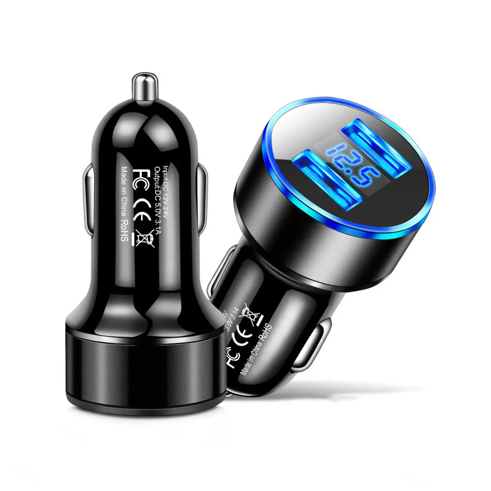 뜨거운 판매 듀얼 USB 자동차 충전기 어댑터 2 USB 포트 Led 디스플레이 자동차 충전기 12V USB 콘센트 LED/LCD 디스플레이
