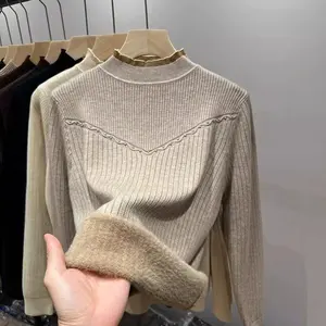 2024 maglione pullover in maglia a maniche lunghe a maniche lunghe lavorato a maglia semi-dolcevita invernale di alta qualità in tinta unita
