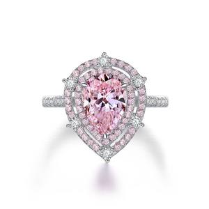 Anillo de Compromiso de Plata de Ley 925 con Baño de Rodio y Circonita Rosa en Corte Pera para Mujer, para Bodas y Fiestas - Product Image 1