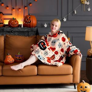 Oversized Halloween Hooded Blanket Wearable Fleece Blanket <strong>Hoodie</strong> with Giant Pocket Women Men Cozy Warm Loungewear Gifts - Product Image 2