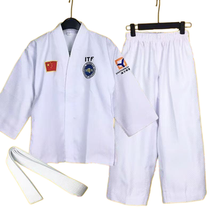 Pantalones de uniforme de entrenamiento de <span class=keywords><strong>Taekwondo</strong></span> ITF unisex personalizables Quteng, tela acanalada, transpirable y duradera, uniforme de <span class=keywords><strong>taekwondo</strong></span> ITF - Product Image 1