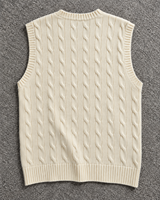 Gilet en tricot torsadé personnalisé pour homme, col rond, sans manches, couleur crème, style preppy, service ODM