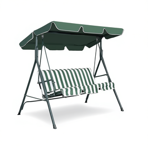 Dondolo da giardino a 3 posti con tettuccio verde e cuscini impermeabili per uso esterno in giardino, veranda o cortile. - Product Image 1