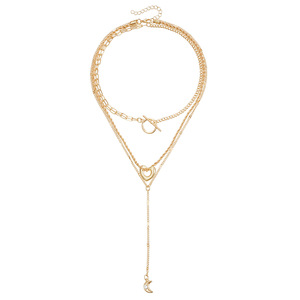 Joyería transfronteriza europea y americana INS Retro corazón media luna colgante OT clavícula cadena personalidad moda multicapa - Product Image 5