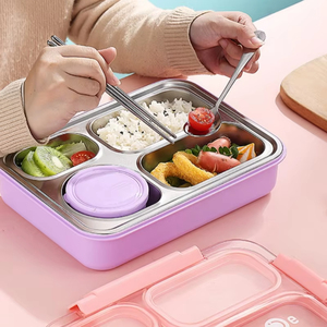 4 Divided Compartments Stainless Steel Bento Lunch <strong>Box</strong> Kids Insulated Lunch <strong>Box</strong> for School Office <strong>Kitchen</strong> Food <strong>Storage</strong> Container - Product Image 6