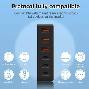 100W US Standard Gallium Nitride Charger With 6-port Fast Charging Suitable For Apple Samsung Huawei Phones Laptops