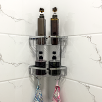 Étagère de salle de bain à 2 niveaux Étagère d'angle en métal Caddy de douche Organisateur de salle de bain Rangement auto-adhésif