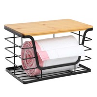 Distributeur de sacs poubelle rectangulaire pour cuisine, buanderie, montage mural, empilable avec dessus en bambou, design durable